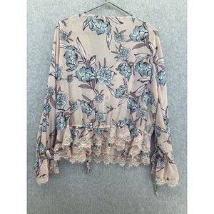 Buffalo David Bitton Women's Pink Floral Lace hem Flowy Button Small